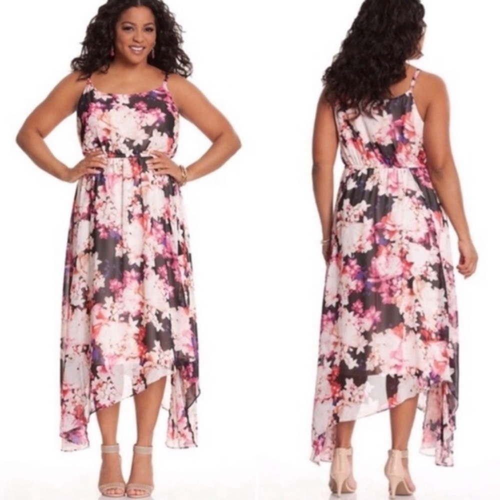 Lane Bryant Floral Asymmetrical Dress/ Sundress straps Sleeveless Colorful 14/16